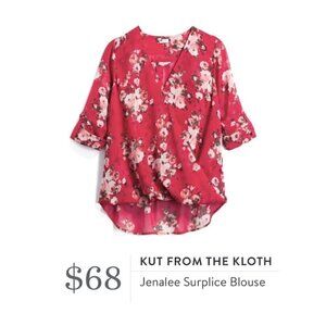 Kut from the Kloth NWOT Jenalee Surplice Blouse, Red M - Floral, Faux Wrap